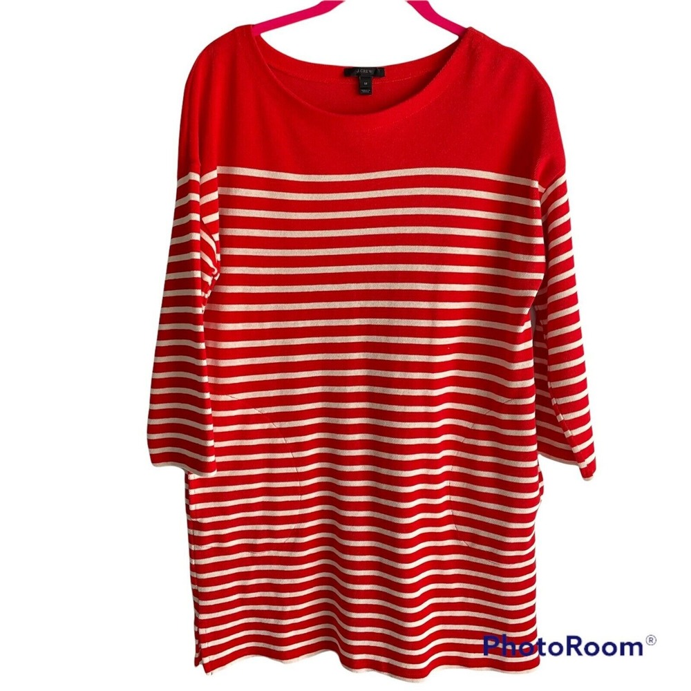 J.CREW Red & White 3/4 Sleeve Ladies Boat Neck Ladies Tunic Dress, M - Picture 2 of 8